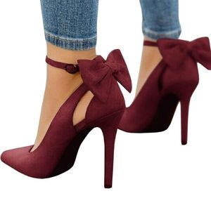 Maroon Heels with Bow on Back